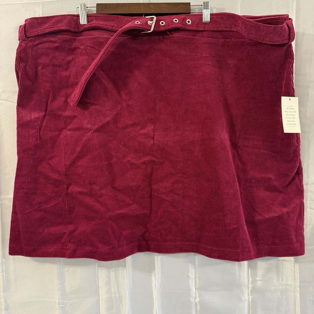 Eloquii Wine Burgundy Corduroy Belted Skirt Plus 28 Fits 52x22.5 Fall NEW